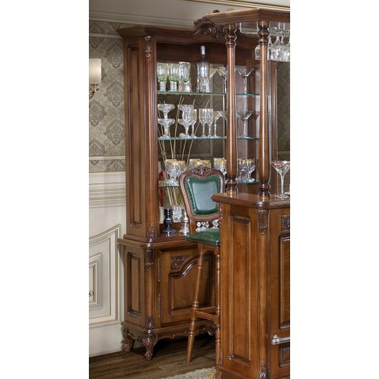 Bufete din Lemn Masiv, Bufet vitrină bar lemn masiv, maro/alb, coloane sculptate, Royal