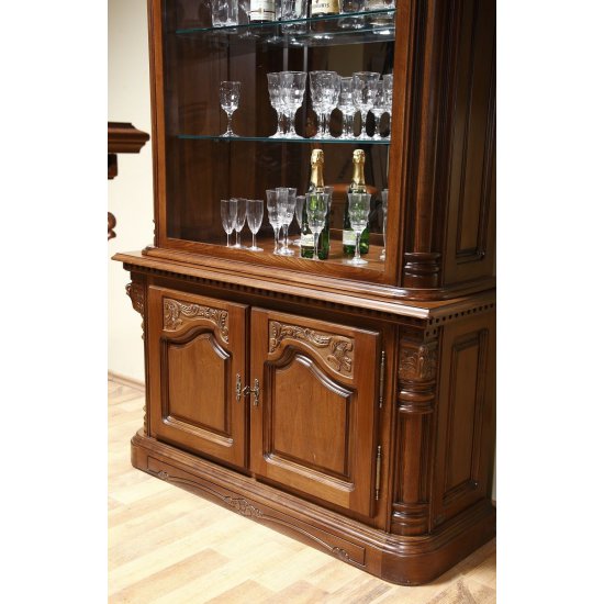 Bufet - vitrina bar - Cristina Bufete din Lemn Masiv, Bufet vitrină bar lemn masiv, maro/alb, 2 uși, Cristina