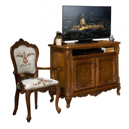 Comoda TV - Cleopatra Comode din Lemn Masiv, Comodă lemn masiv, TV, maro/alb, 2 uși, Cleopatra