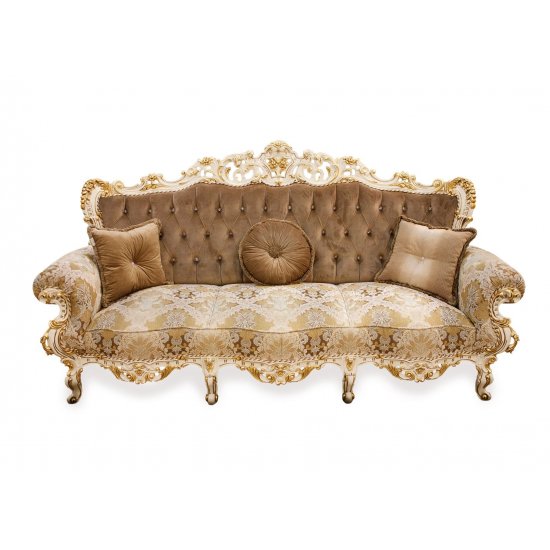 Canapele lemn masiv, Canapea lemn masiv, maro/alb, sofa, tapisată, Cleopatra Lux