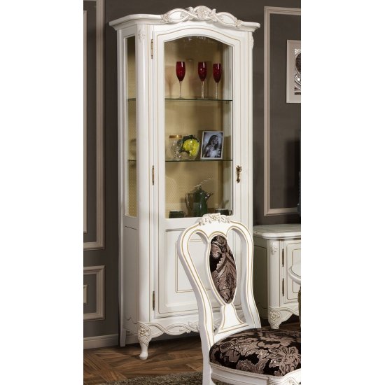 Cristalier 1 usa stanga - Flora Cristaliere din Lemn Masiv, Cristalier lemn masiv, alb, 1 ușă, stânga, Flora
