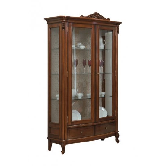 Cristalier 2 usi - Firenze Cristaliere din Lemn Masiv, Cristalier lemn masiv, maro/alb, 2 uși, Firenze