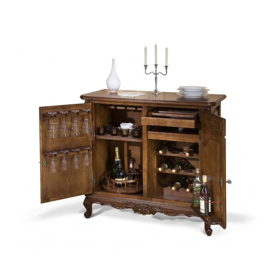 Comoda bar - Royal Comode din Lemn Masiv, Comodă lemn masiv, bar, maro/alb, 2 uși, 2 sertare, Royal