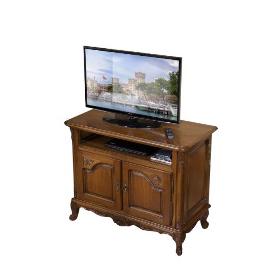 Comoda TV - Royal Comode din Lemn Masiv, Comodă lemn masiv, TV, maro/alb, 2 uși, Royal