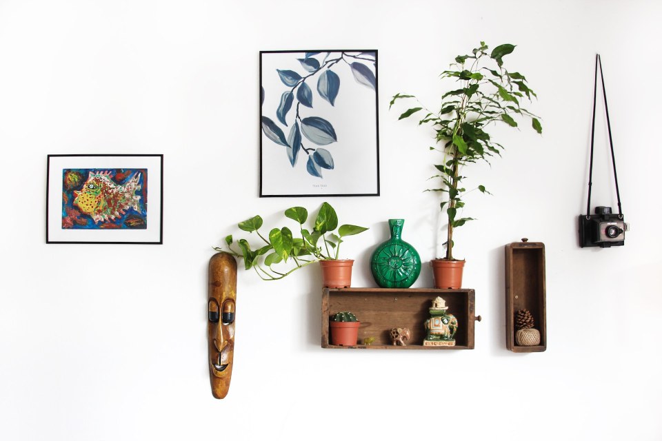 2. Amenajari de holuri - criterii utile - perete cu decoratiuni tablouri plante obiecte colorate o camera mica